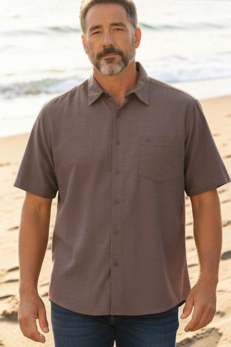 Quiksilver Edition Brown Button Up Shirt Mens Large Comfort Fit Short Sleeve